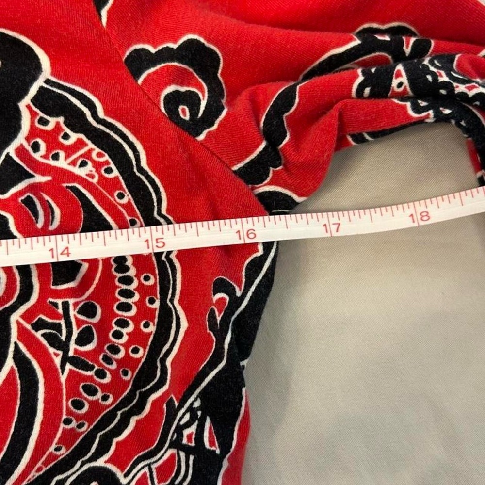 Red + Black Abstract Paisley Print Mock Neck Long Sleeve Top by Jones New York - Picture 7 of 8